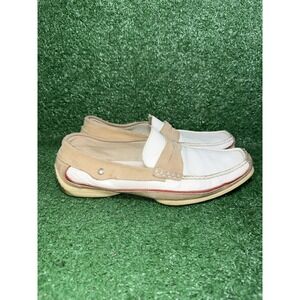 BOEMOS Mens Size 10 MADE IN ITALY Beige White 100% Premium Leather Slip On Shoes